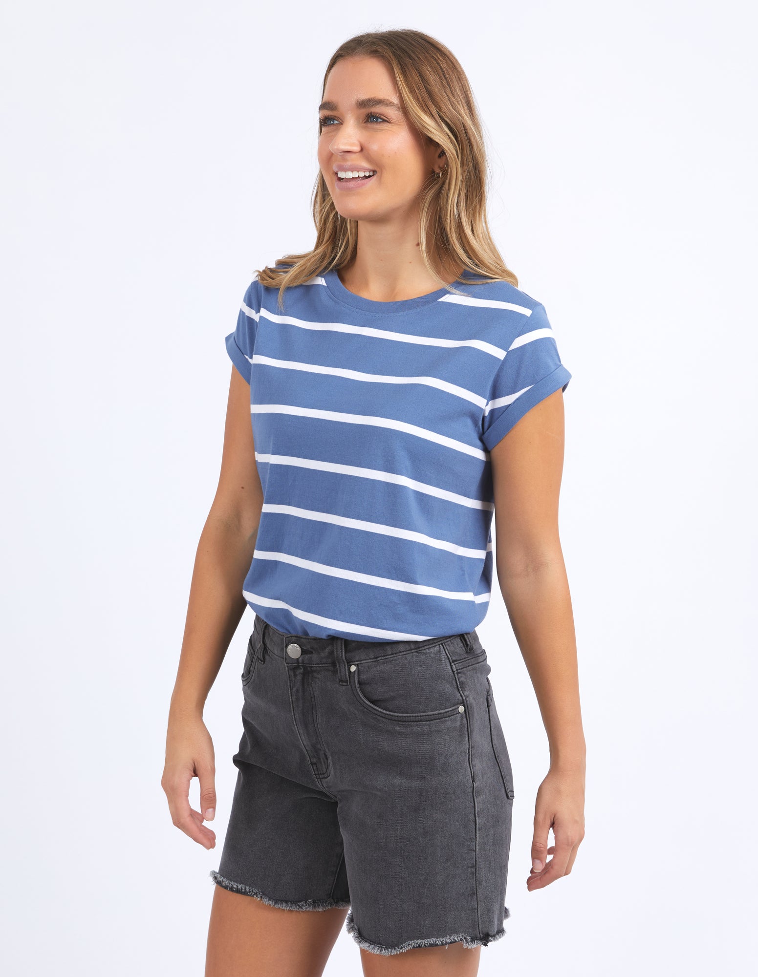 Foxwood Manly Tee - Blue Horizon/White Stripe