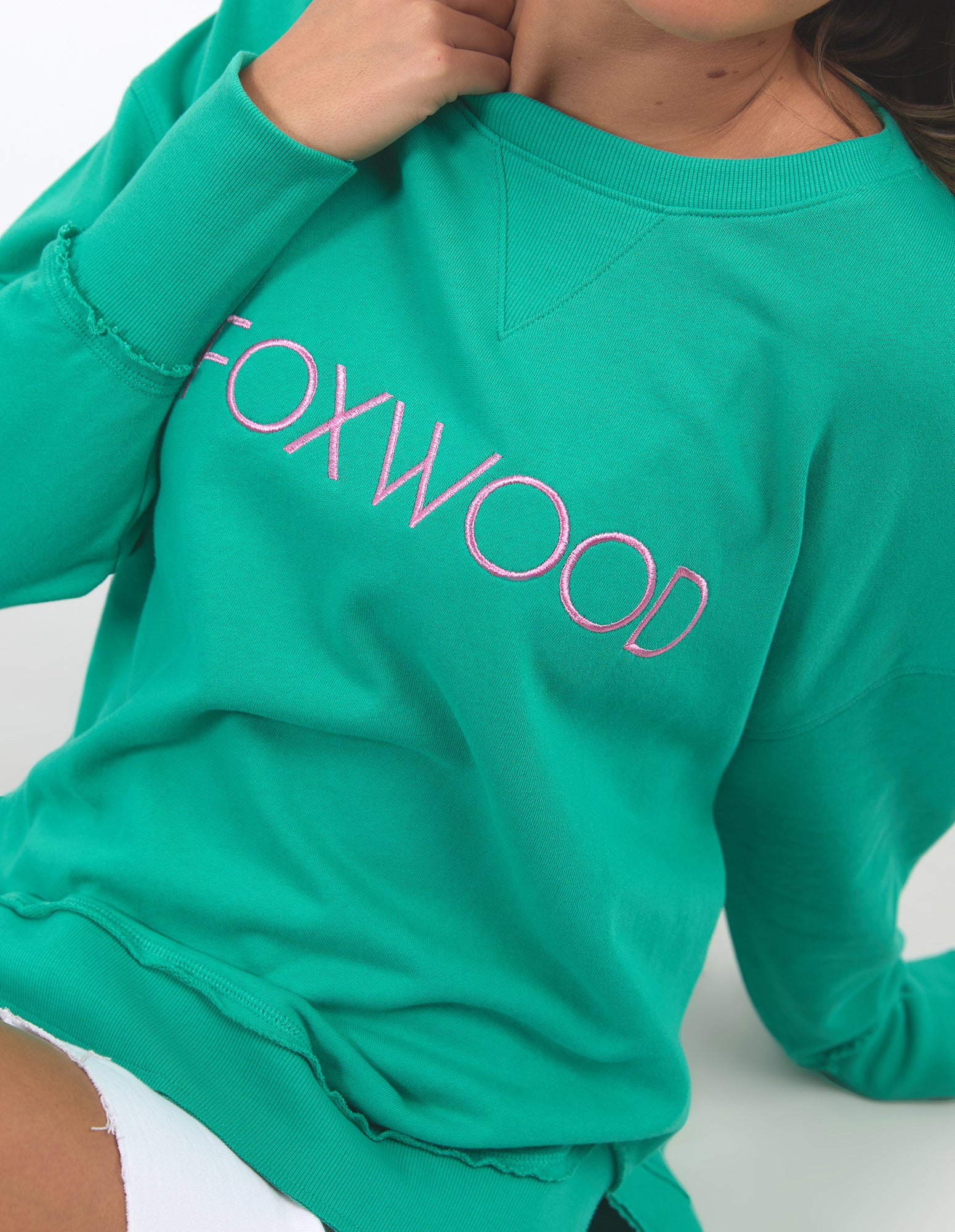 Foxwood Simplified Metallic Crew - Green/Pink