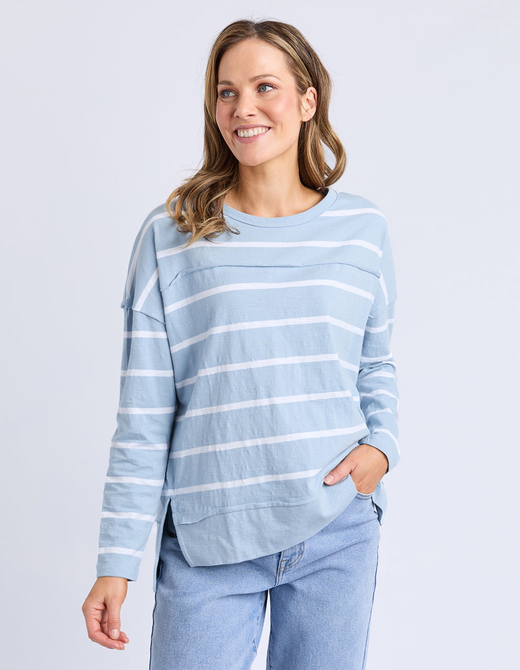 Foxwood Jayne Stripe Throw On Top - Sky/White