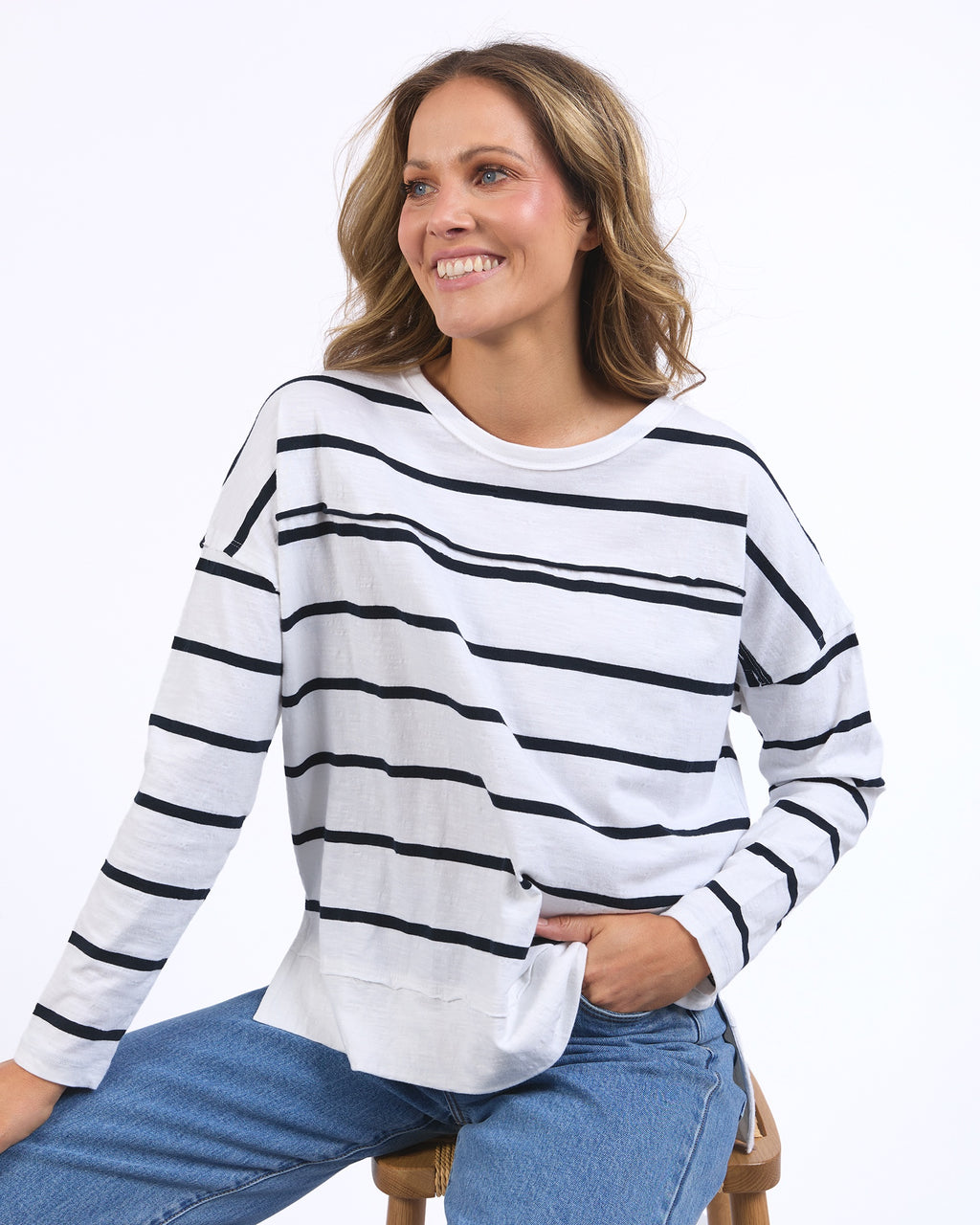 Foxwood Jayne Stripe Throw On Top - White/Dark Sapphire Stripe