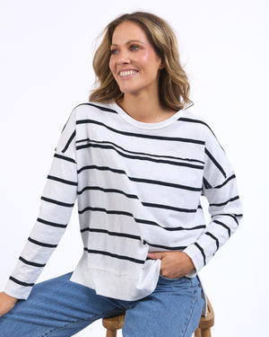 Foxwood Jayne Stripe Throw On Top - White/Dark Sapphire Stripe