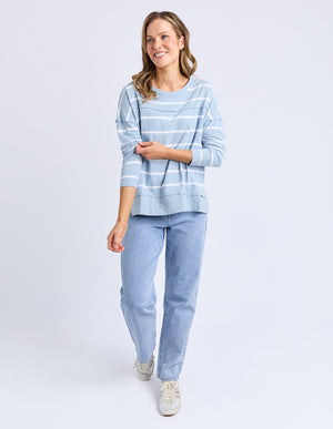 Foxwood Jayne Stripe Throw On Top - Sky/White