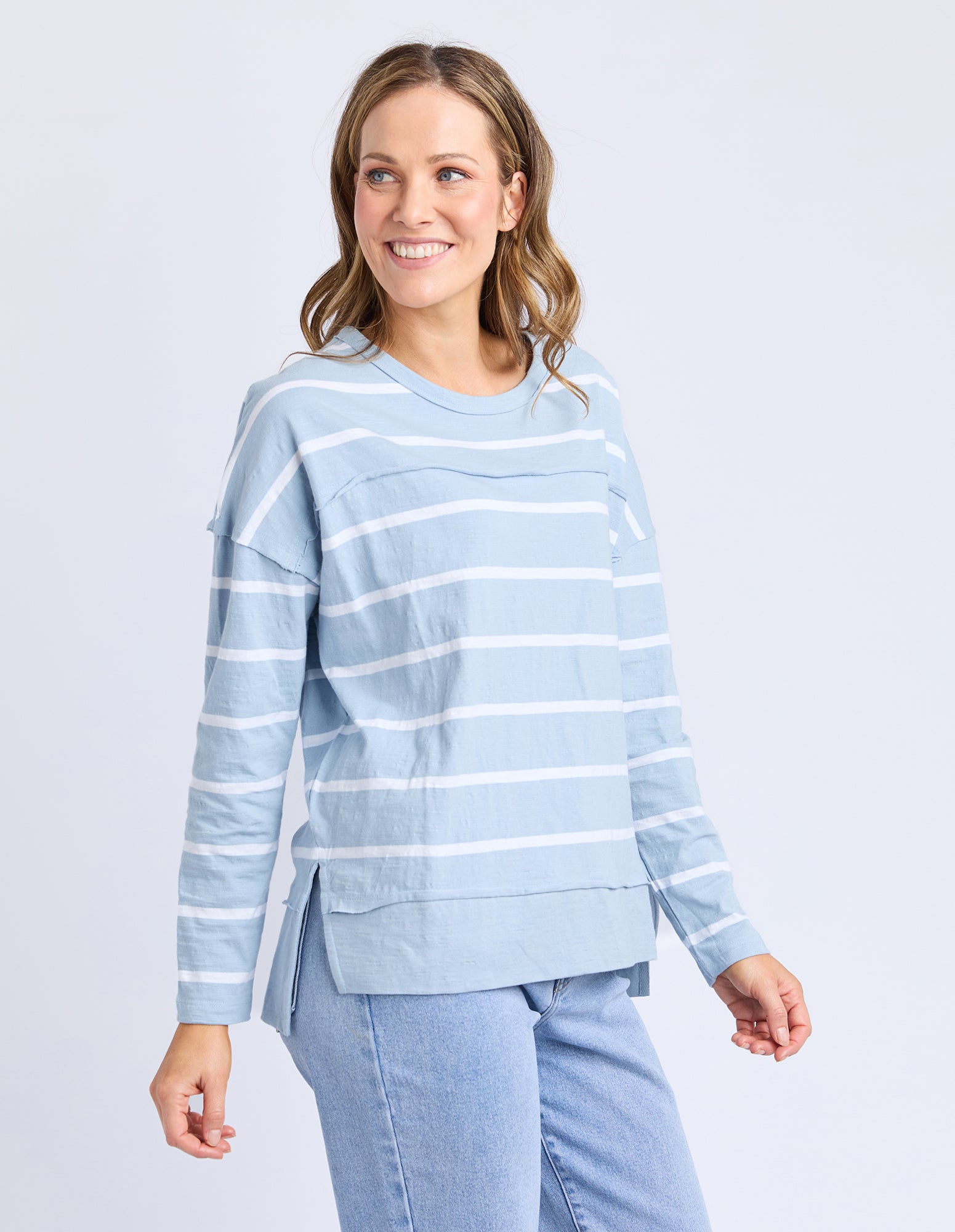 Foxwood Jayne Stripe Throw On Top - Sky/White
