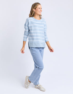 Foxwood Jayne Stripe Throw On Top - Sky/White