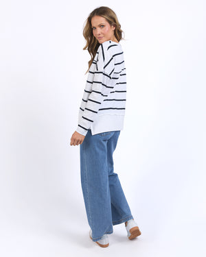 Foxwood Jayne Stripe Throw On Top - White/Dark Sapphire Stripe