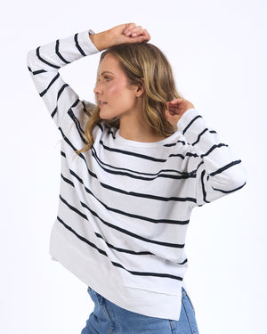 Foxwood Jayne Stripe Throw On Top - White/Dark Sapphire Stripe