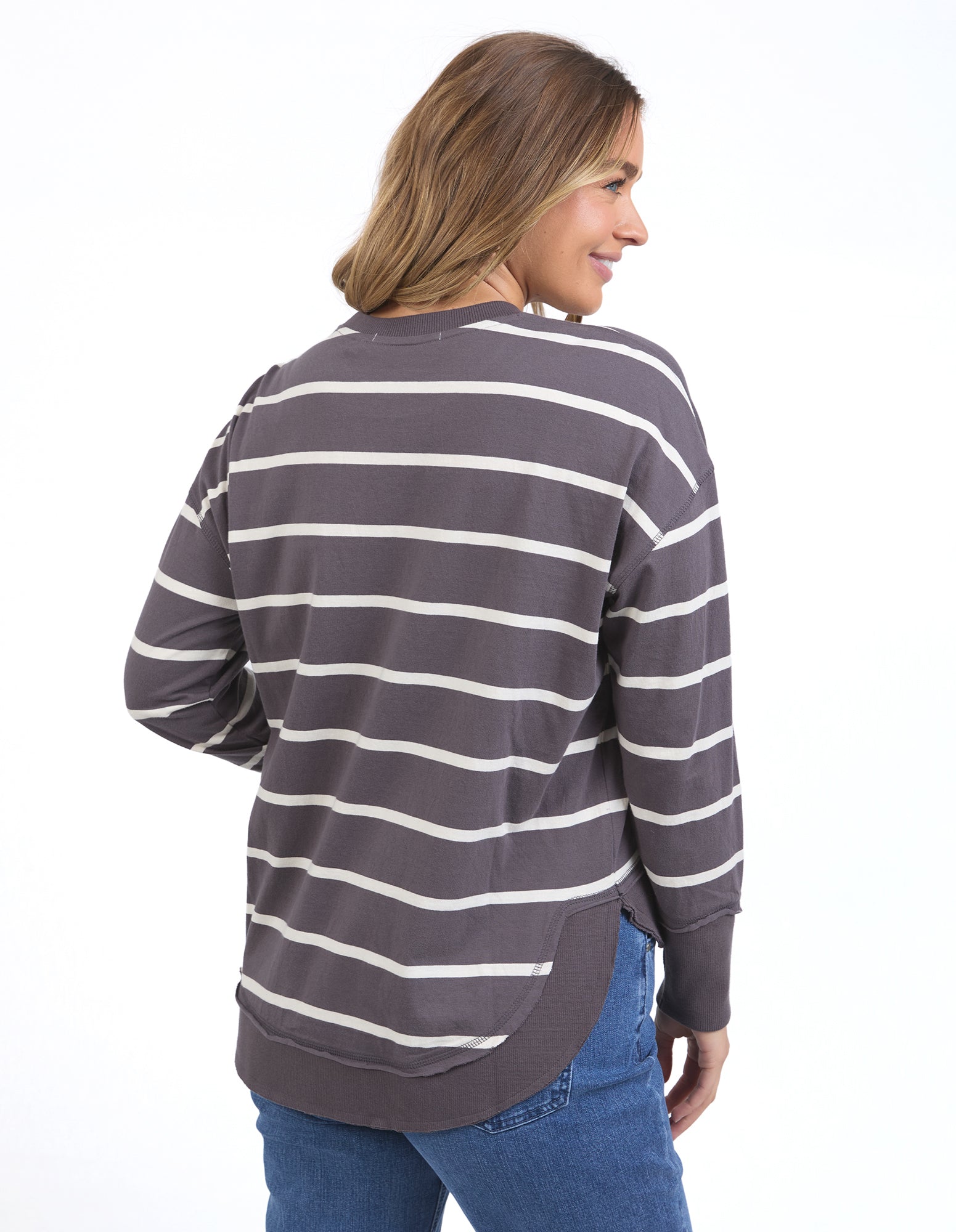 Foxwood Farrah Stripe LS Tee - Dark Grey