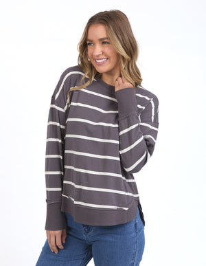 Foxwood Farrah Stripe LS Tee - Dark Grey