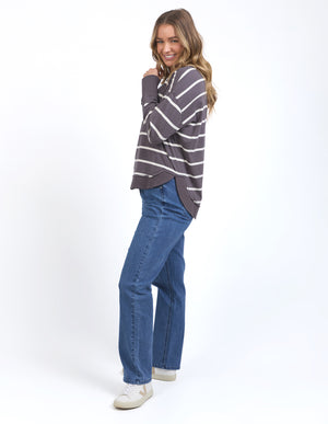 Foxwood Farrah Stripe LS Tee - Dark Grey