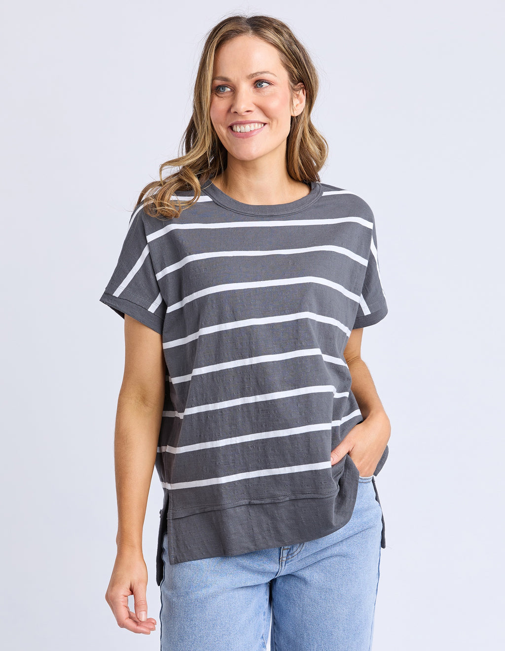 Foxwood Allison Stripe Tee - Charcoal/White