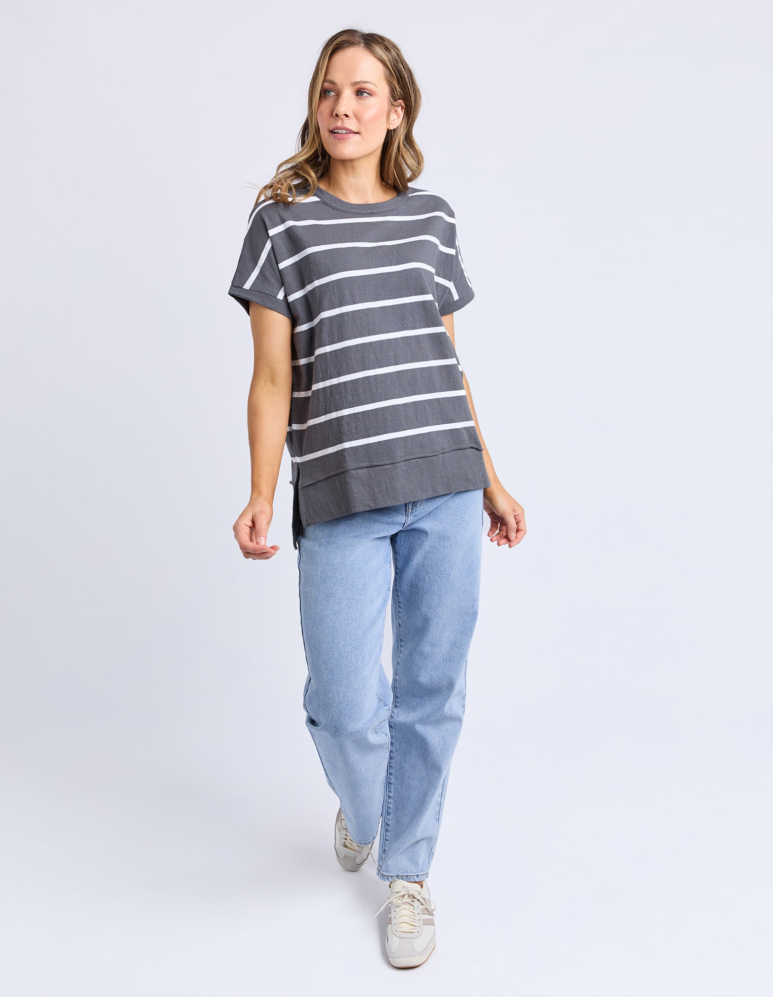 Foxwood Allison Stripe Tee - Charcoal/White