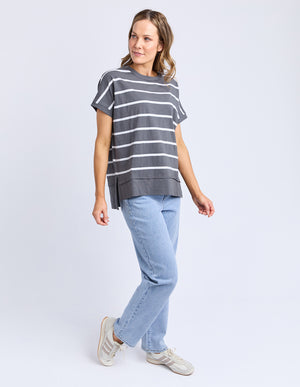 Foxwood Allison Stripe Tee - Charcoal/White