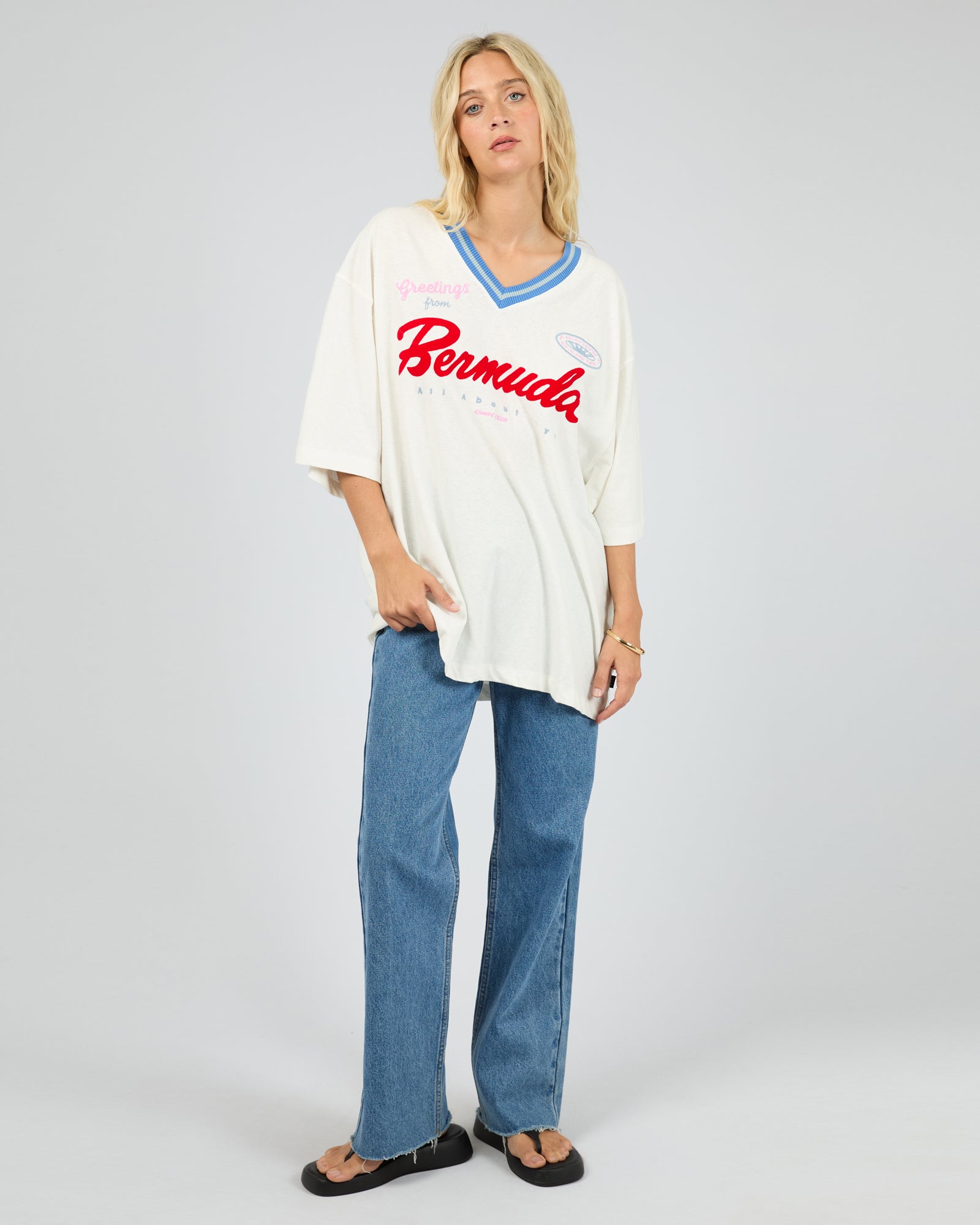 All About Eve Bermuda Oversized V Neck Tee - Vintage White