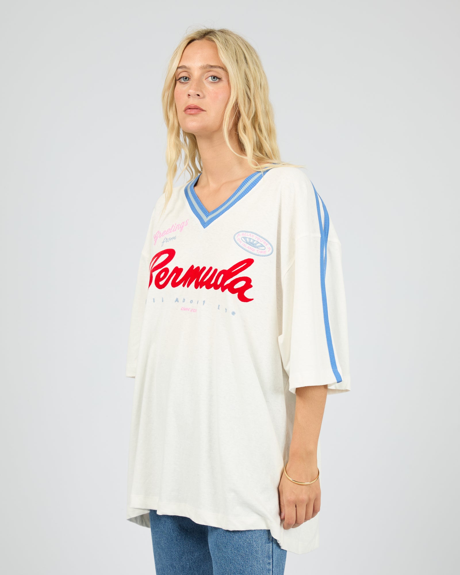 All About Eve Bermuda Oversized V Neck Tee - Vintage White