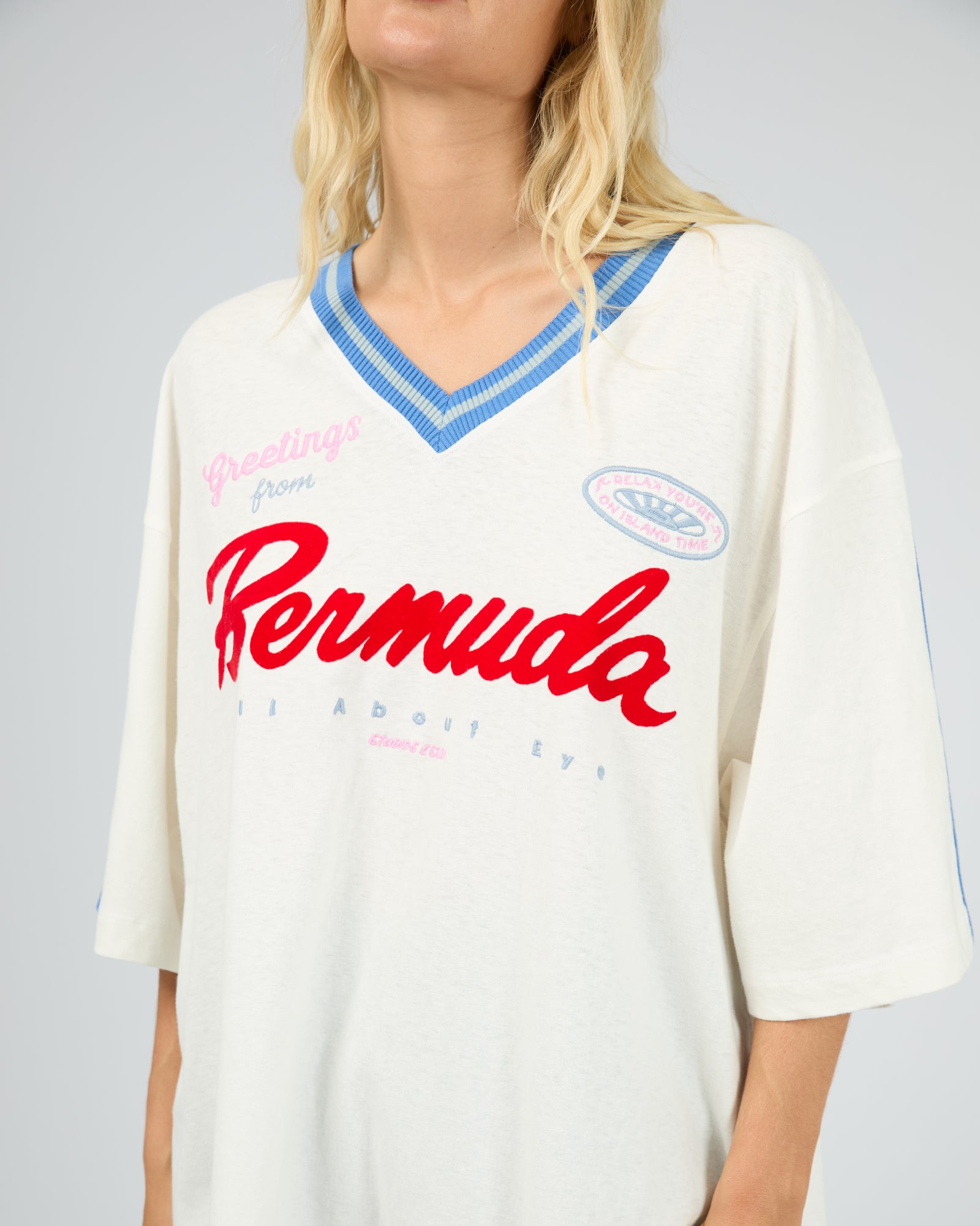 All About Eve Bermuda Oversized V Neck Tee - Vintage White