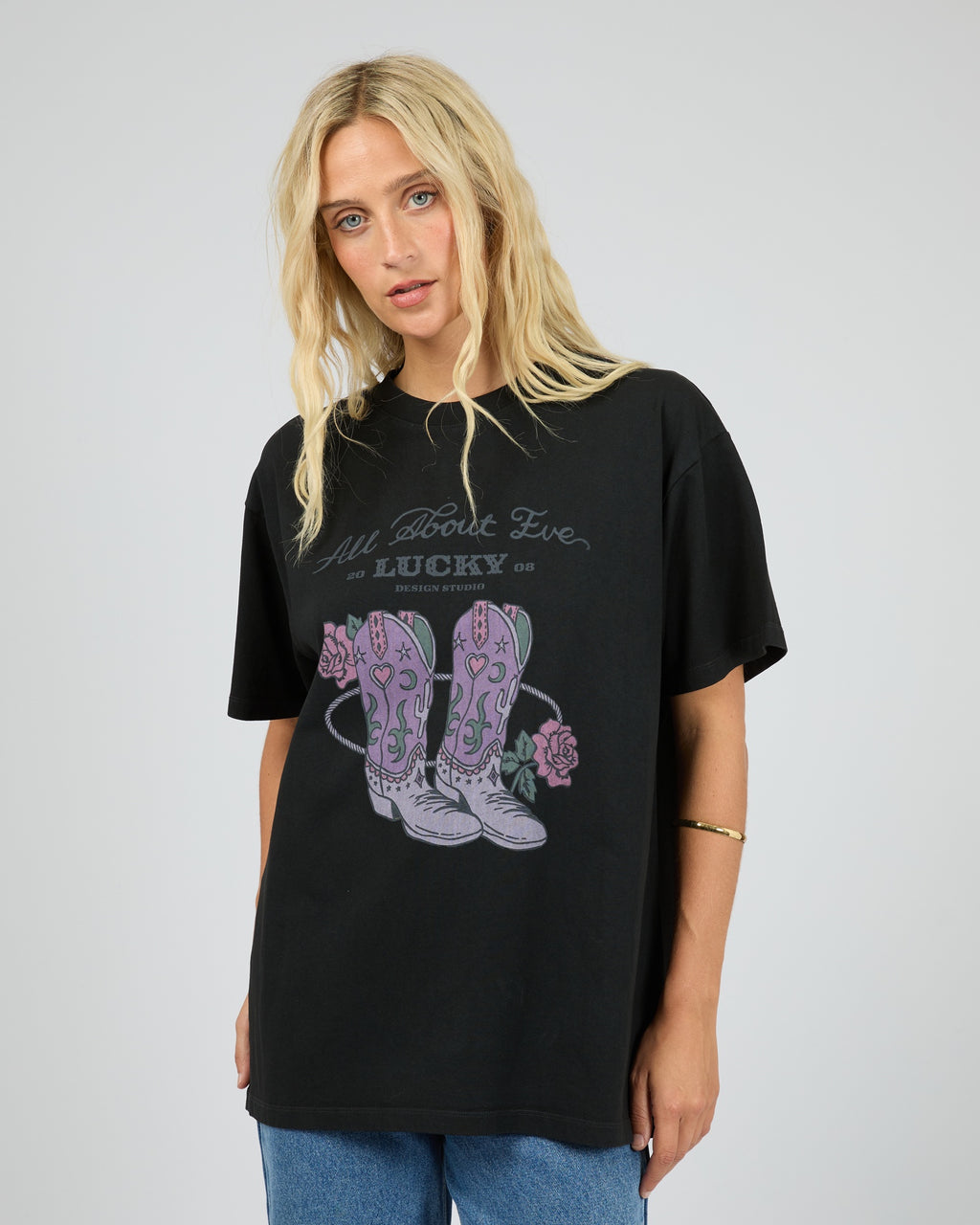 All About Eve Lucky Cowboy Relaxed Tee - Washed Black