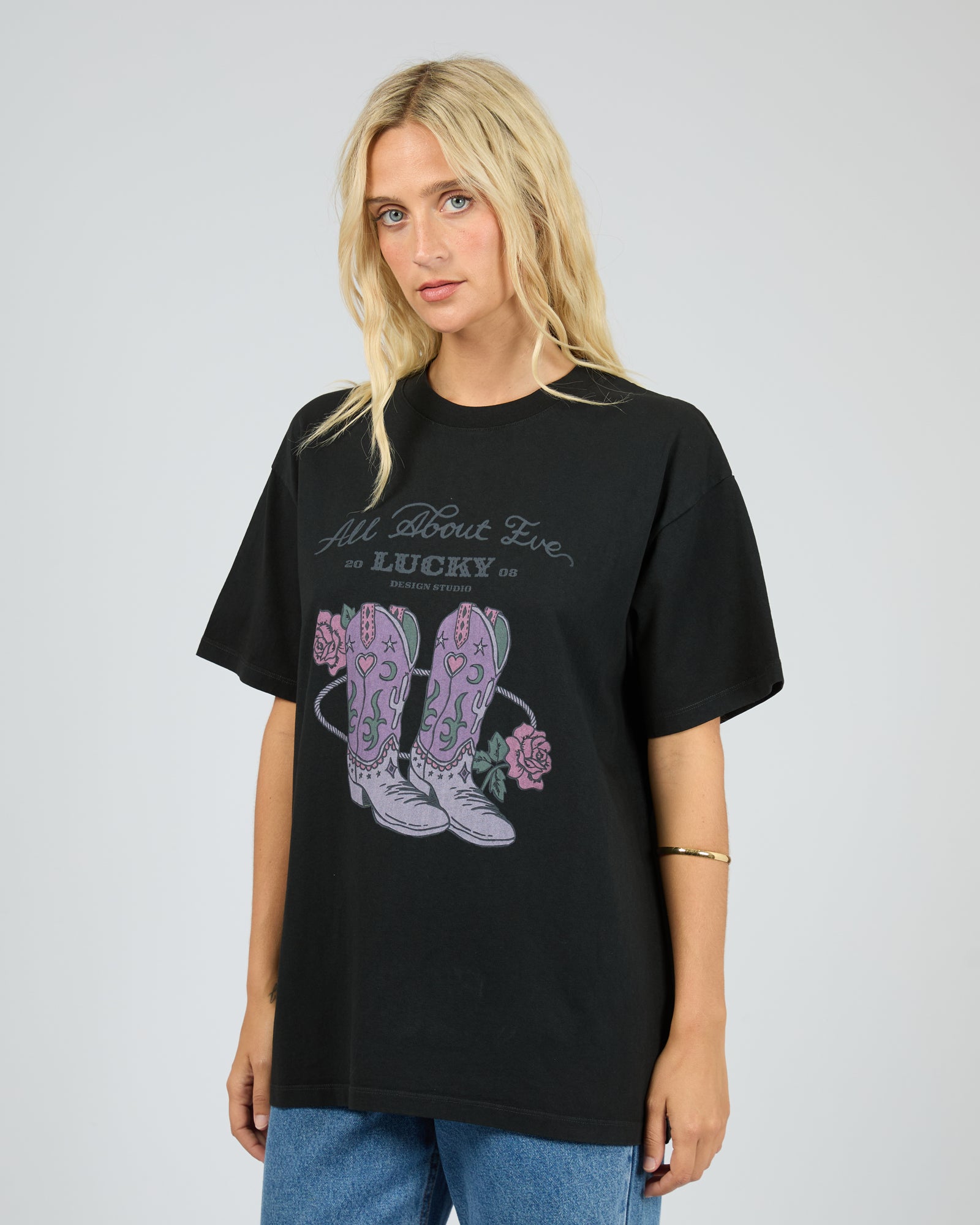All About Eve Lucky Cowboy Relaxed Tee - Washed Black