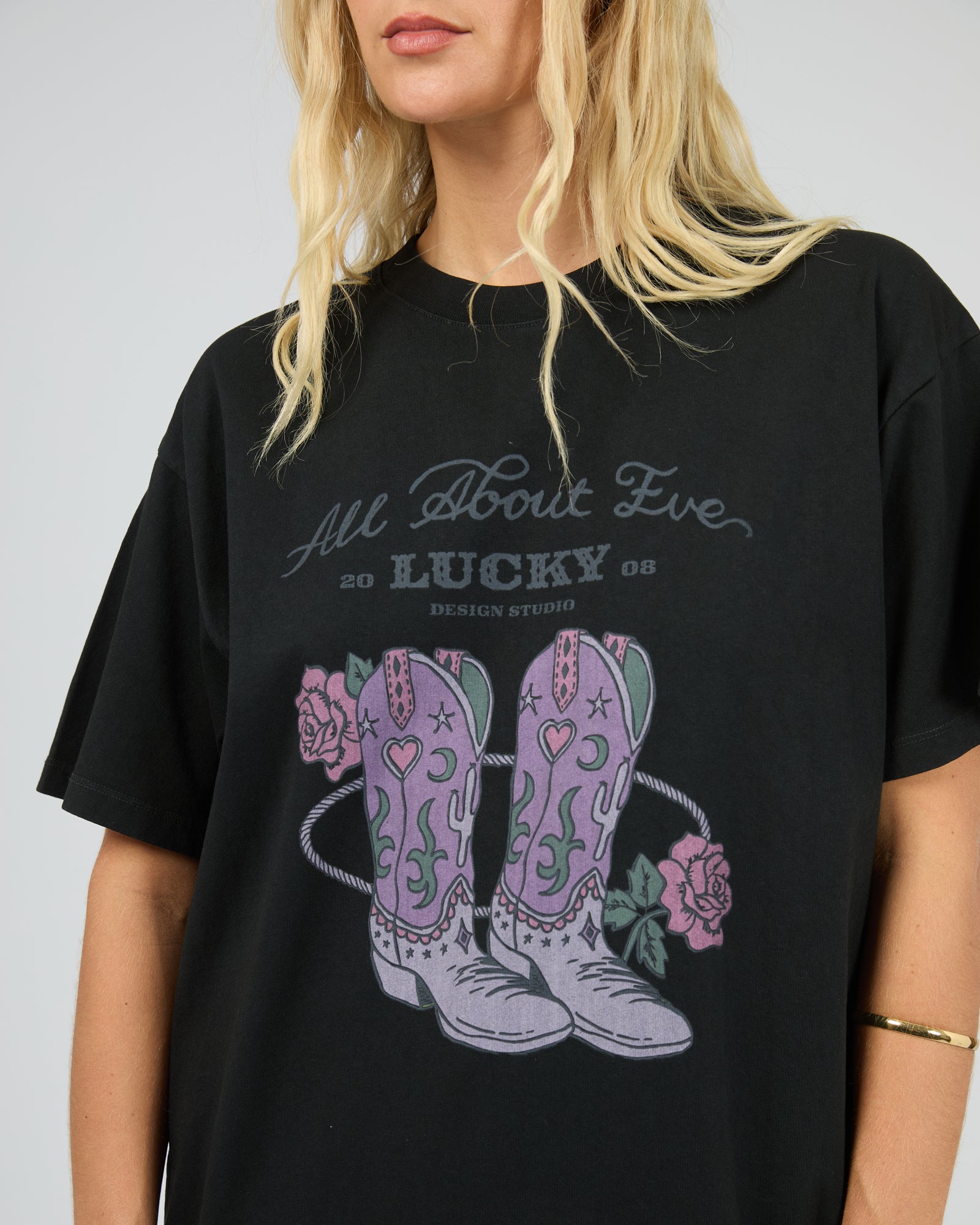 All About Eve Lucky Cowboy Relaxed Tee - Washed Black