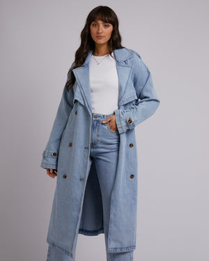 All About Eve Rio Denim Trench Coat - Light Blue