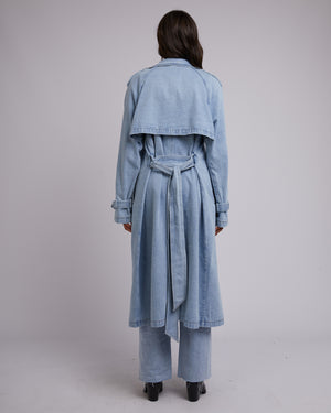 All About Eve Rio Denim Trench Coat - Light Blue