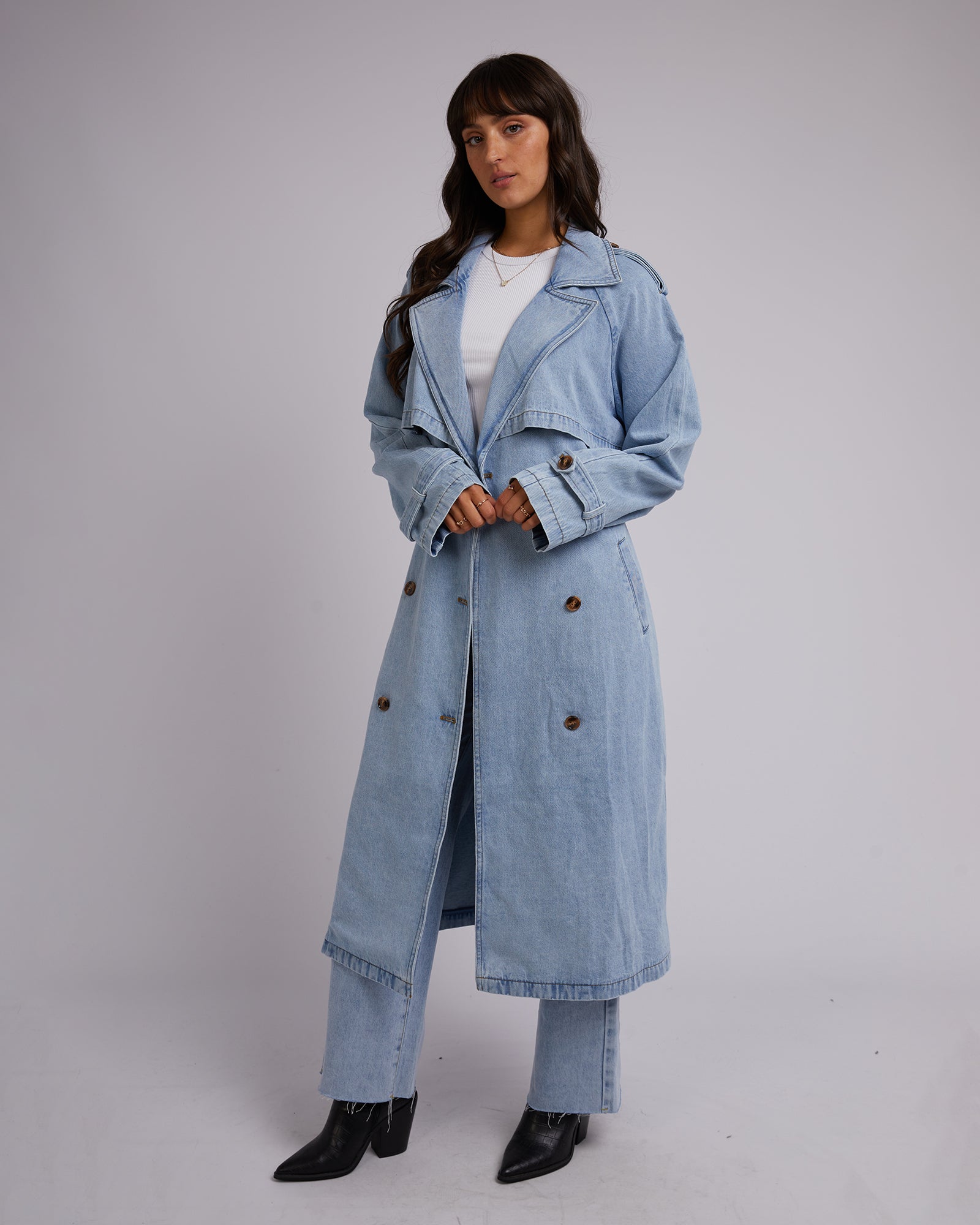 All About Eve Rio Denim Trench Coat - Light Blue