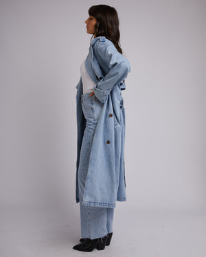 All About Eve Rio Denim Trench Coat - Light Blue