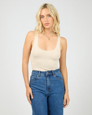 All About Eve Wash Rib Lace Tank - Vanilla