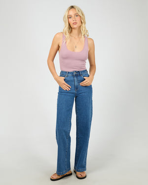 All About Eve Wash Rib Lace Tank - Quartz