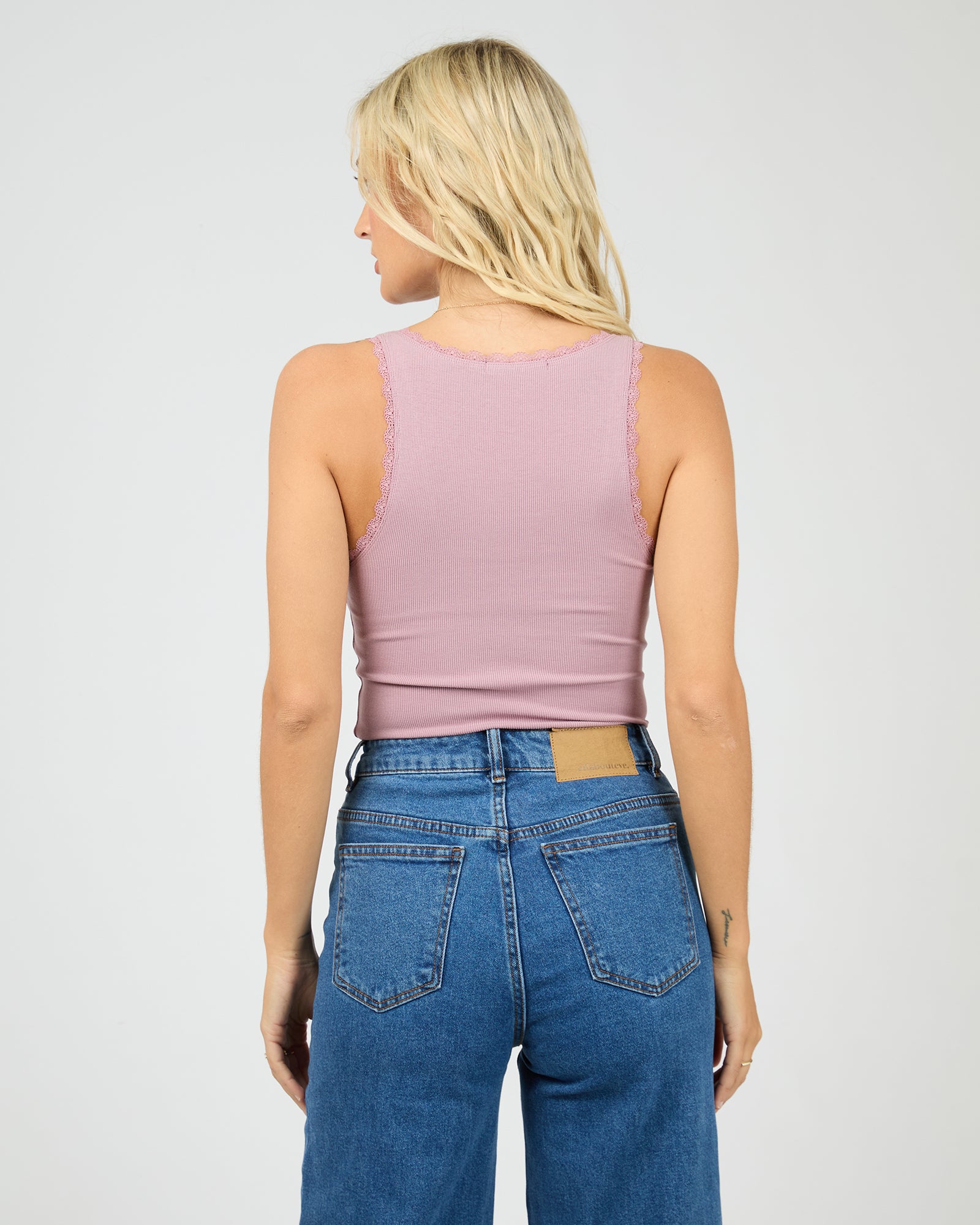 All About Eve Wash Rib Lace Tank - Quartz