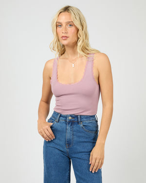 All About Eve Wash Rib Lace Tank - Quartz