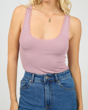 All About Eve Wash Rib Lace Tank - Quartz