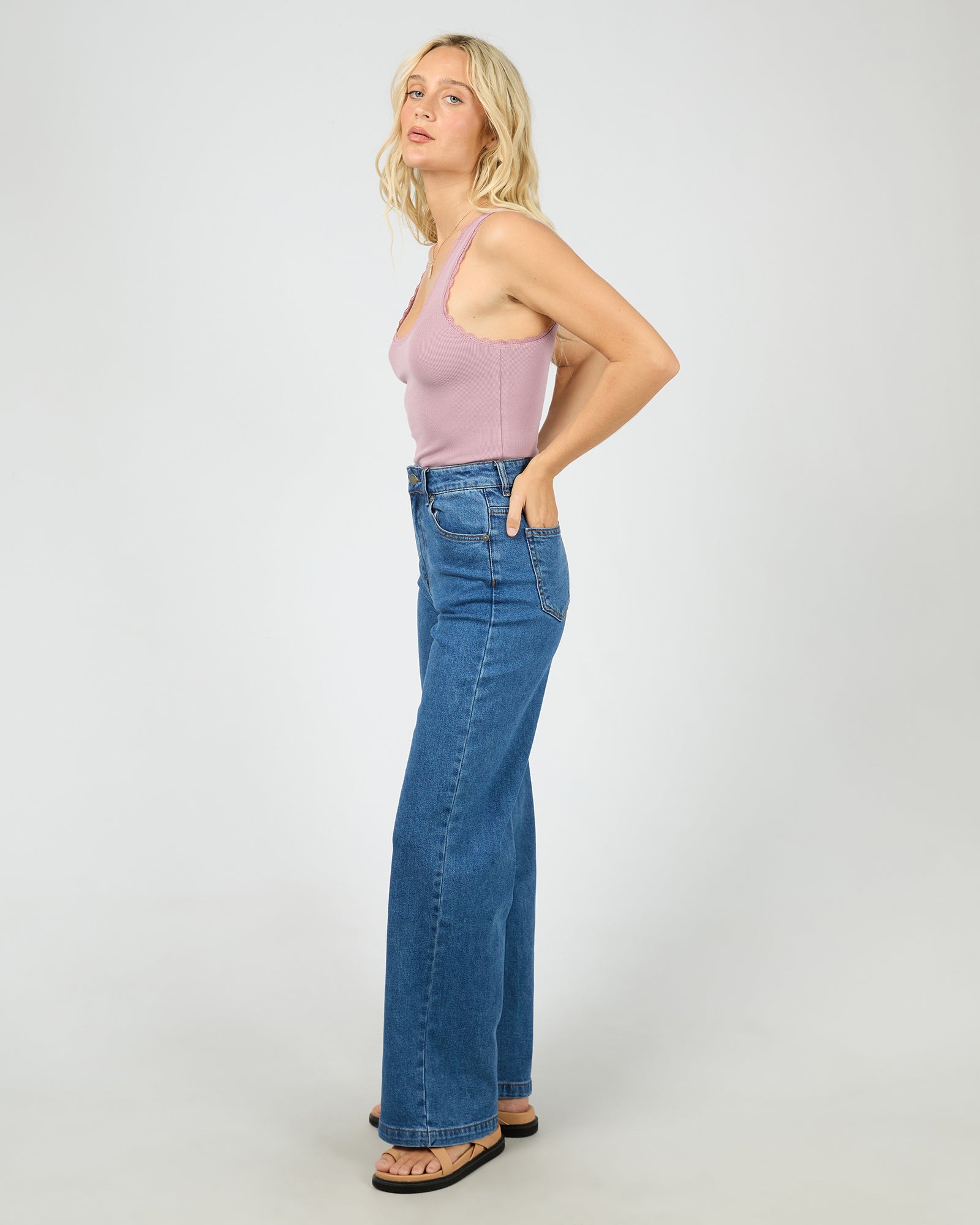 All About Eve Wash Rib Lace Tank - Quartz