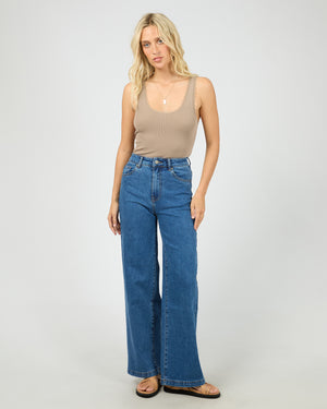 All About Eve Wash Rib Lace Tank - Stone
