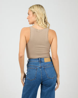All About Eve Wash Rib Lace Tank - Stone