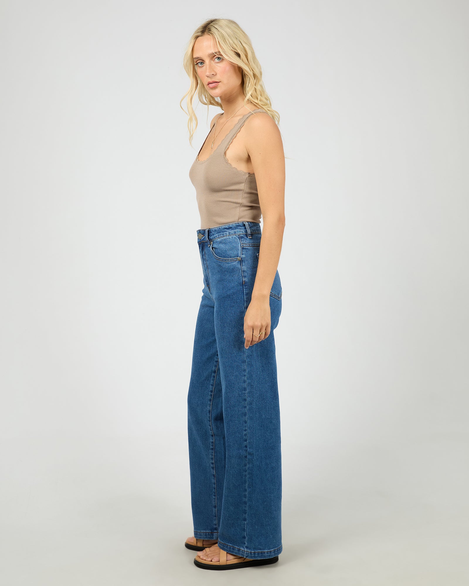 All About Eve Wash Rib Lace Tank - Stone