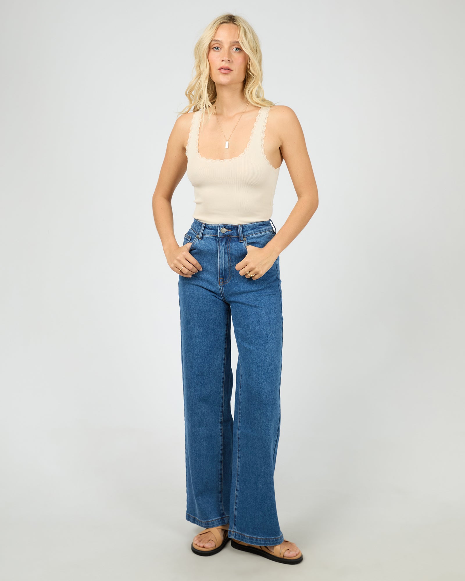 All About Eve Wash Rib Lace Tank - Vanilla