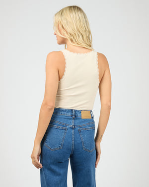 All About Eve Wash Rib Lace Tank - Vanilla