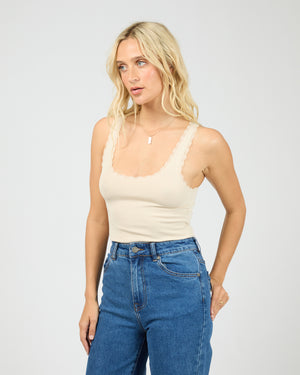 All About Eve Wash Rib Lace Tank - Vanilla