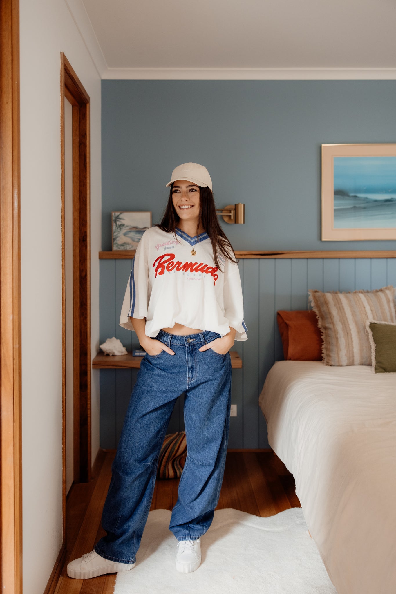 All About Eve Bermuda Oversized V Neck Tee - Vintage White