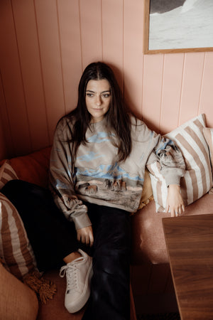 All About Eve Wild Horses Box Raglan Crew - Stone