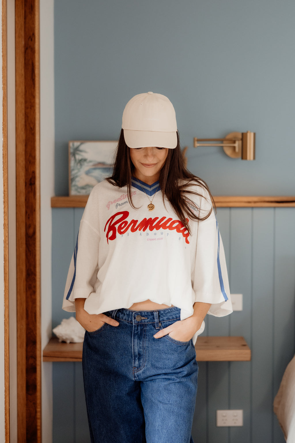 All About Eve Bermuda Oversized V Neck Tee - Vintage White