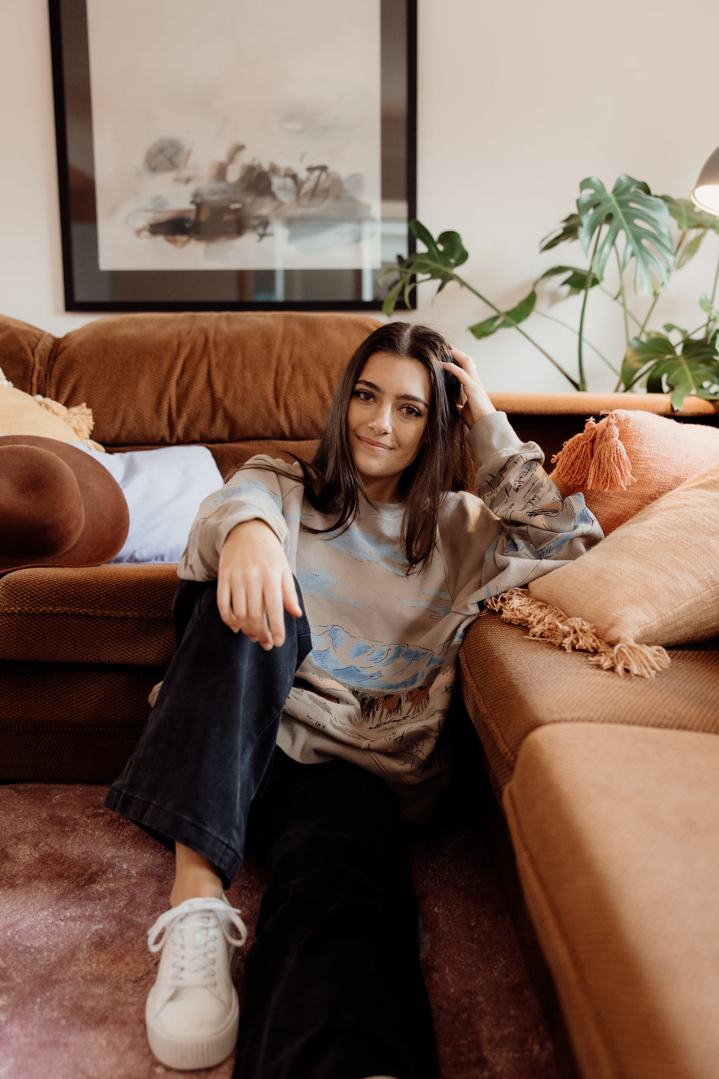 All About Eve Wild Horses Box Raglan Crew - Stone