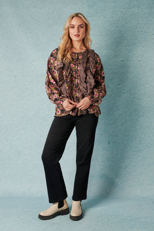 Ellis and Dewey Frill Detail Blouse - Mixed Print