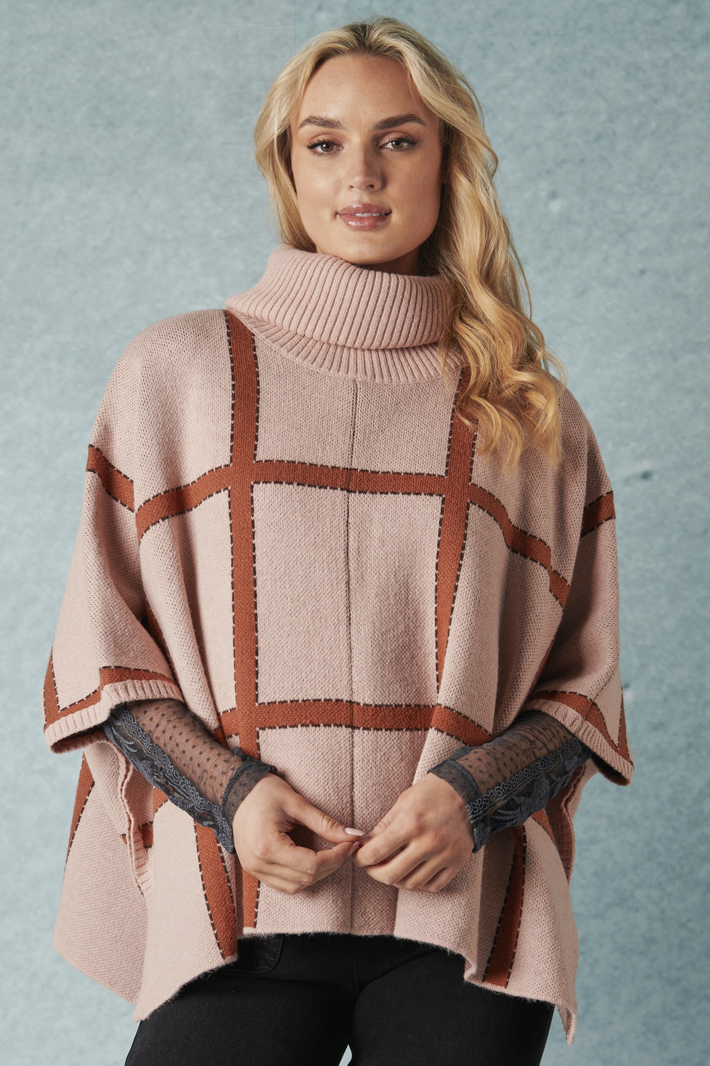 Ellis and Dewey Roll Neck Poncho - Tonal Check