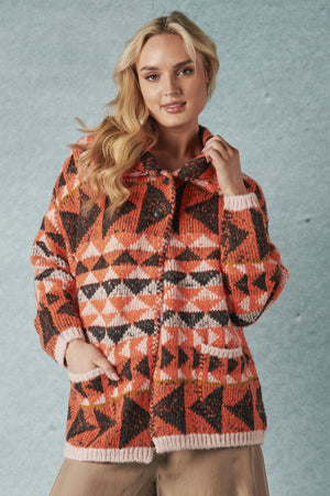 Ellis and Dewey Knit Jacket - Orange Aztec