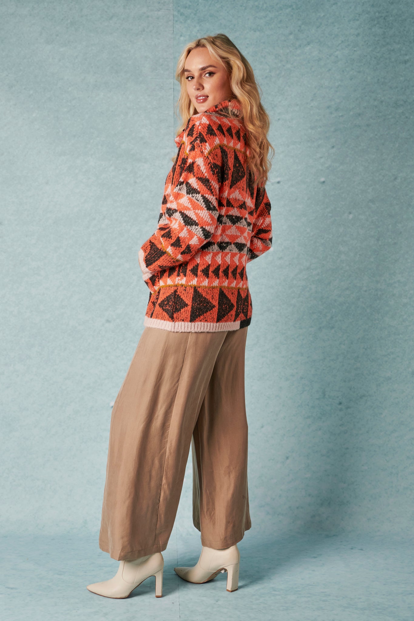 Ellis and Dewey Knit Jacket - Orange Aztec