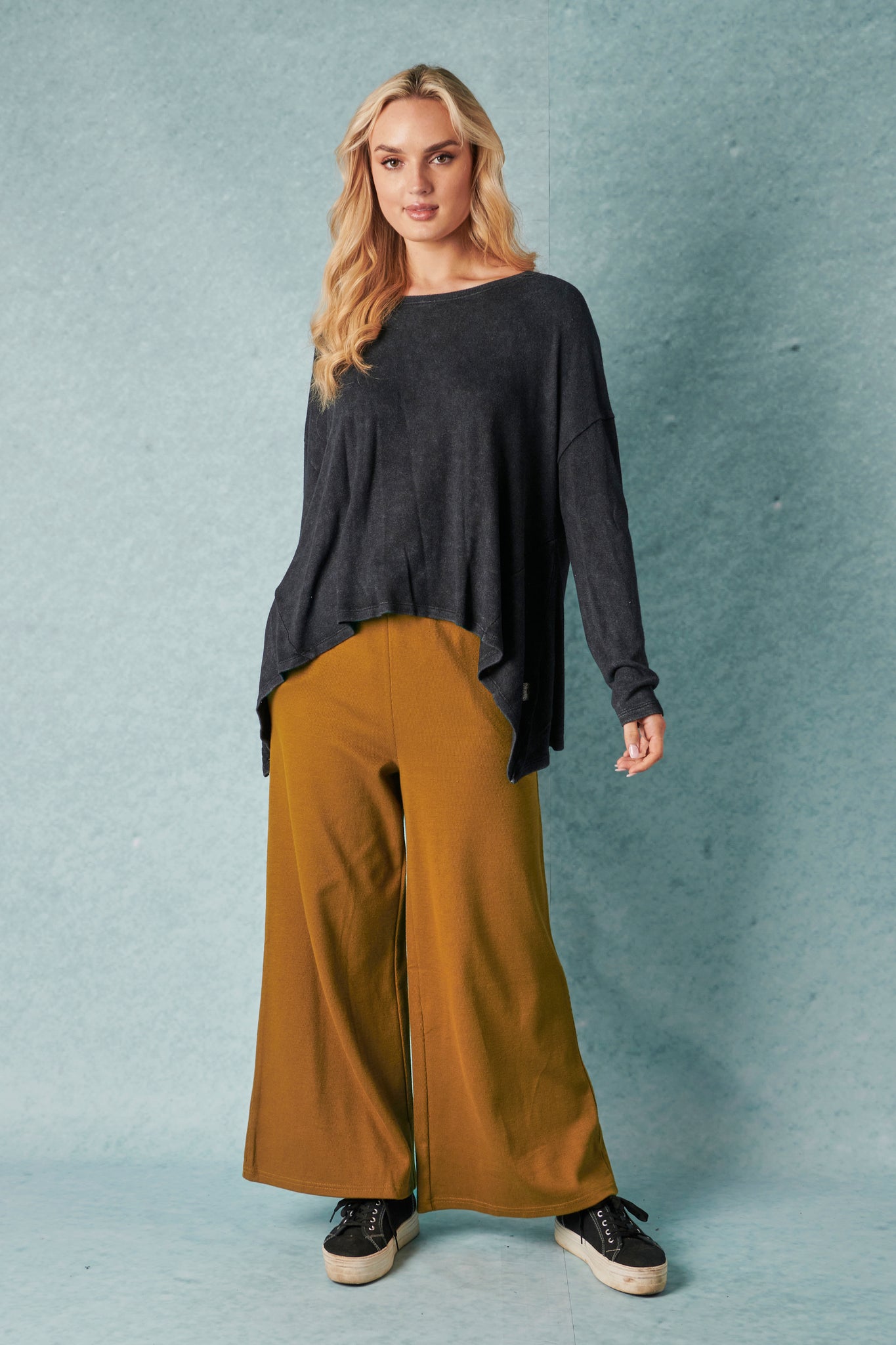 Ellis and Dewey Panel Drape Top - Washed Black