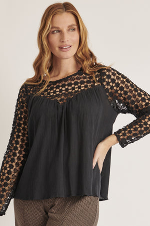 Ellis and Dewey Lace Yoke Blouse - Black