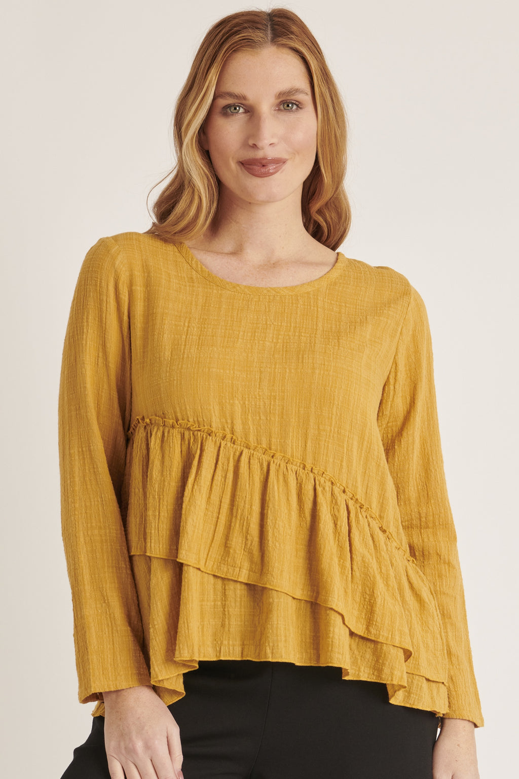 Ellis and Dewey Asymmetrical Frill Top - Mustard