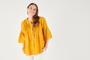 Ellis and Dewey Short Sleeve Pintuck Shirt - Ochre